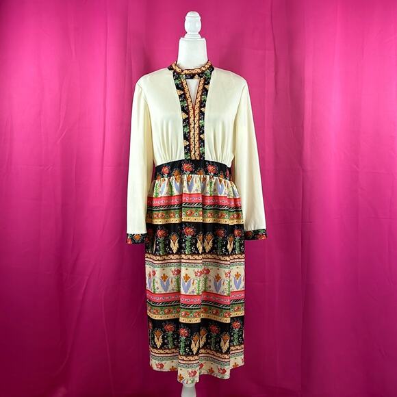 Vintage 60s 70s unbranded hostess folk dress, size L - Picture 1 of 9
